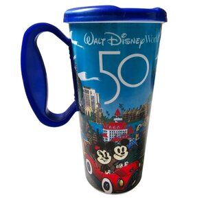 Walt Disney World 50th Anniversary Resort Mug Refillable Parks Cup Lid Blue